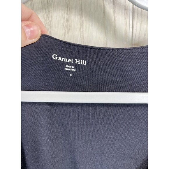 Garnet Hill Dress Women's Black Jersey Knit Short Slv Knee Length Stretch Twist - Picture 2 of 8